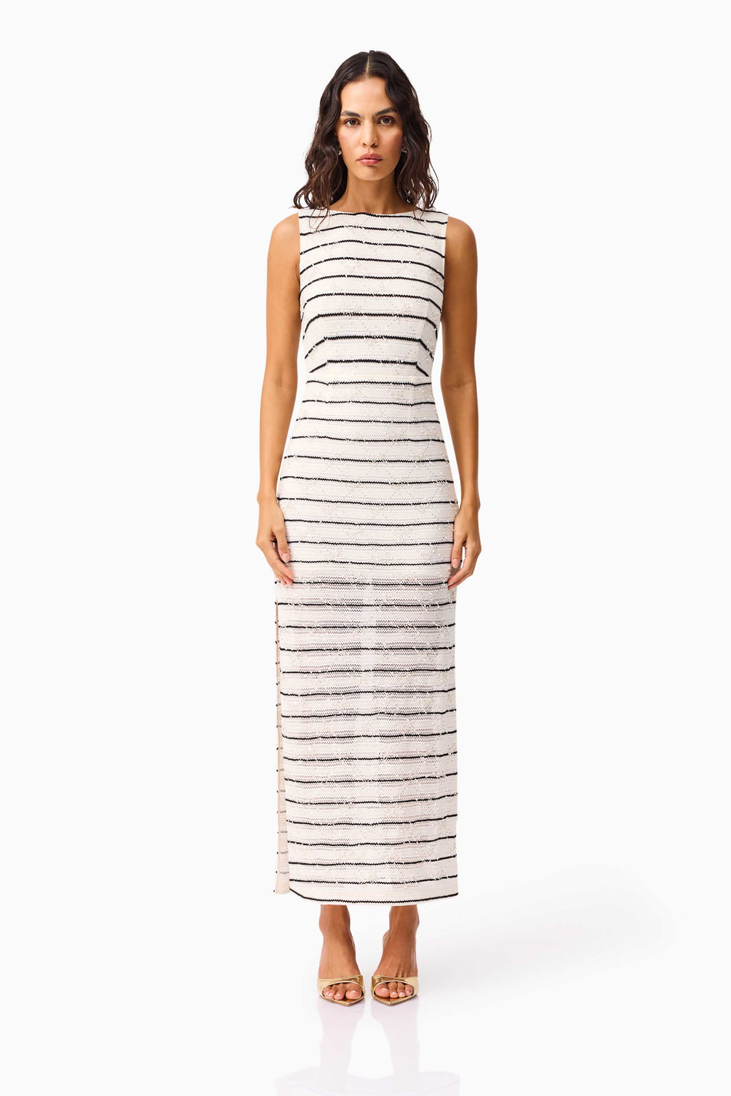 Eldora Low Back Midi Dress in Black & White | Embellished Knit Elliatt Eldora Low Back Midi Dress in Black & White | Embellished Knit Elliatt