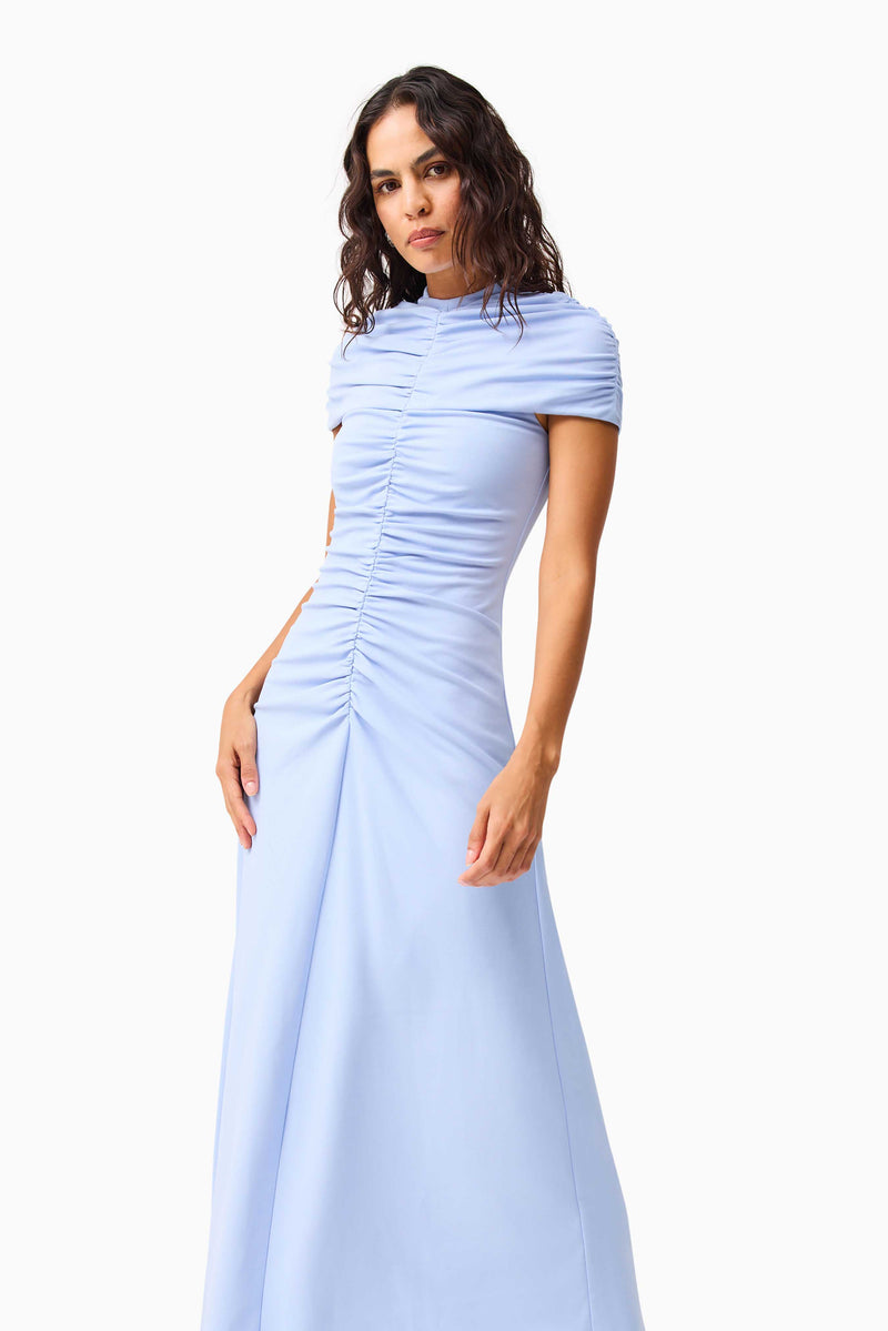 Valencia High Neck Maxi Dress in Blue | Gathered Detailing Elliatt Valencia High Neck Maxi Dress in Blue | Gathered Detailing Elliatt