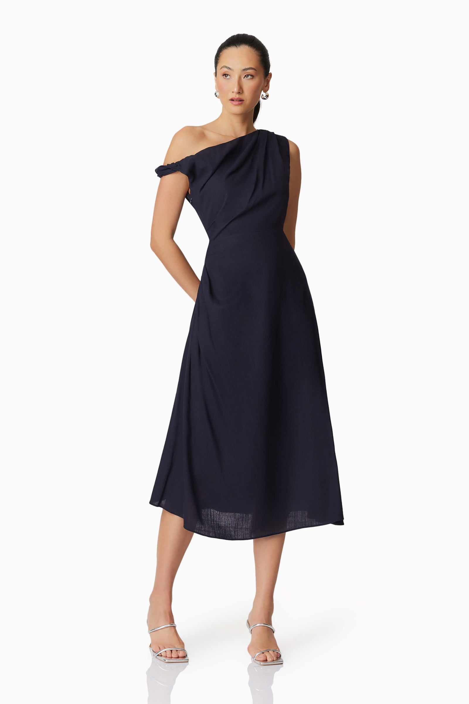 Kara Asymmetrical Midi Dress in Blue – Elliatt