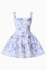 Elin A-Line Mini Dress in Blue Floral ghost shot