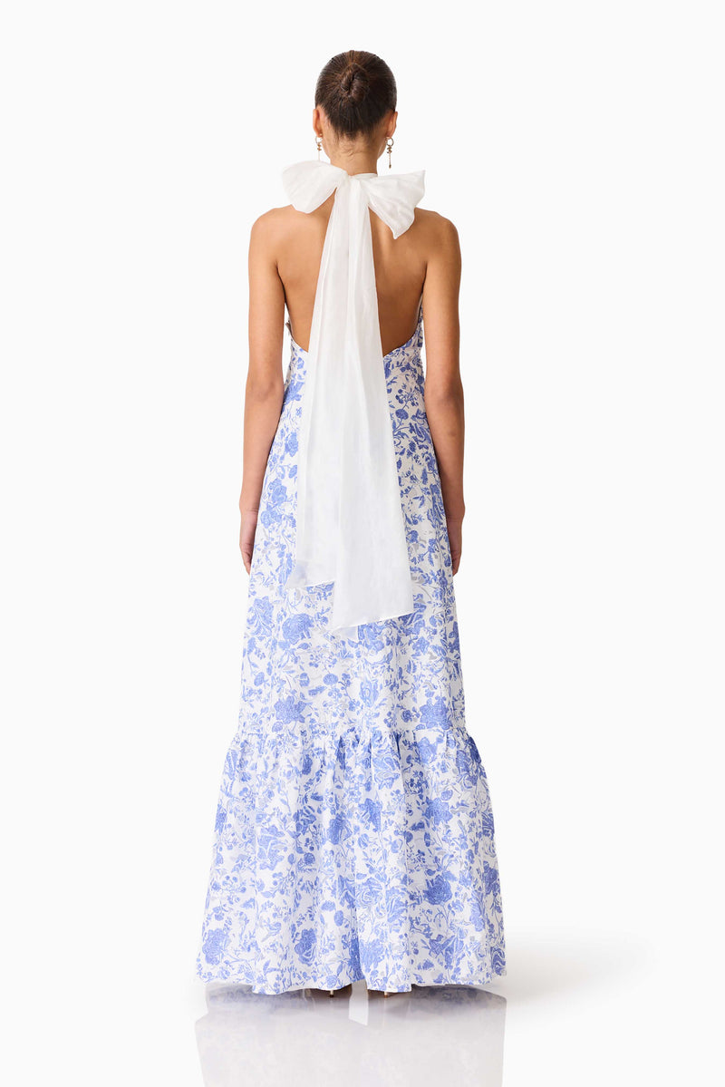 Elin Halter Gown in Blue Floral  Elliatt