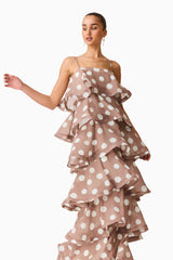 Sola Tiered Maxi Dress in Brown Polkadot – Elliatt