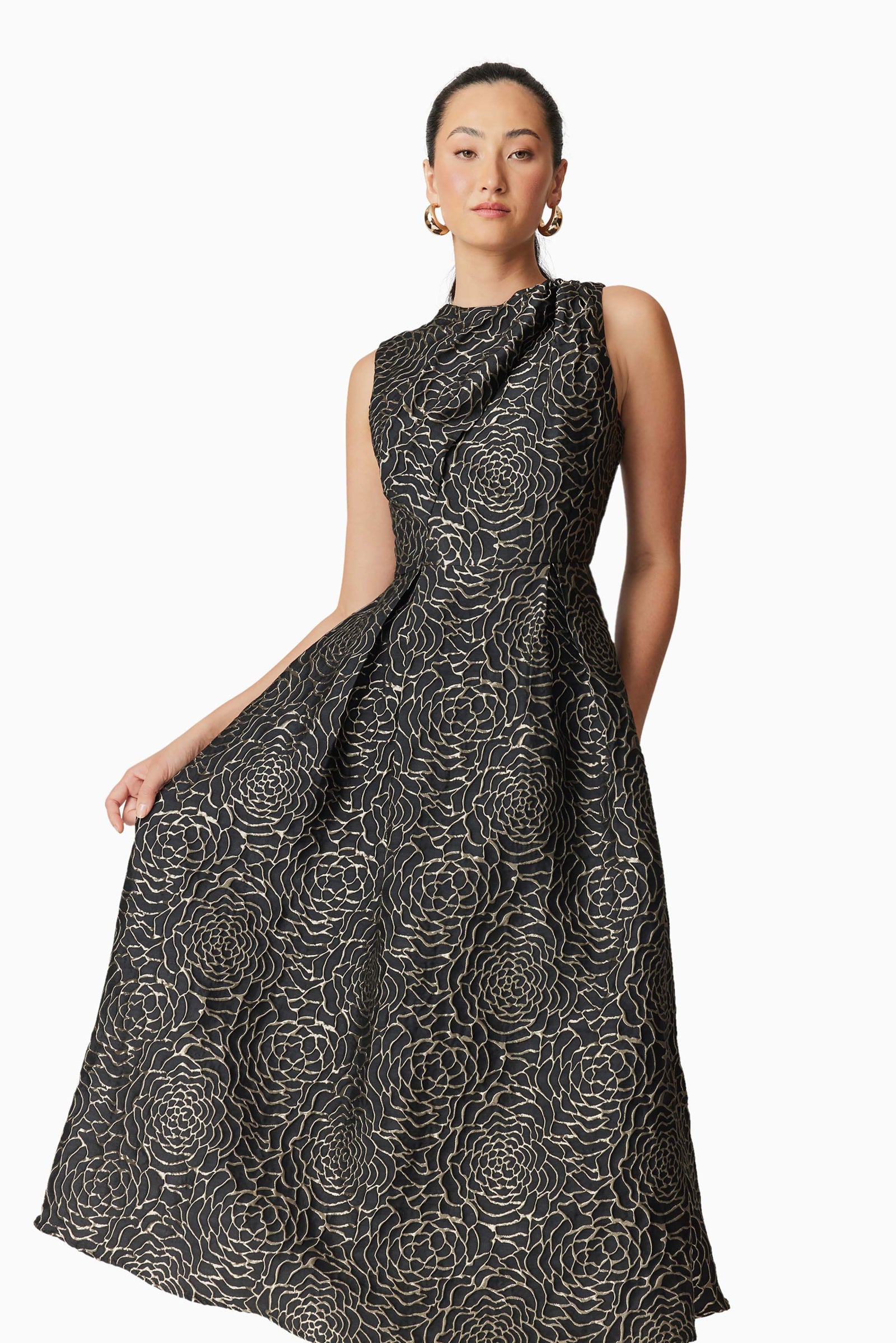 deanna rose jacquard cocktail midi dress Deanna Midi Dress in Black