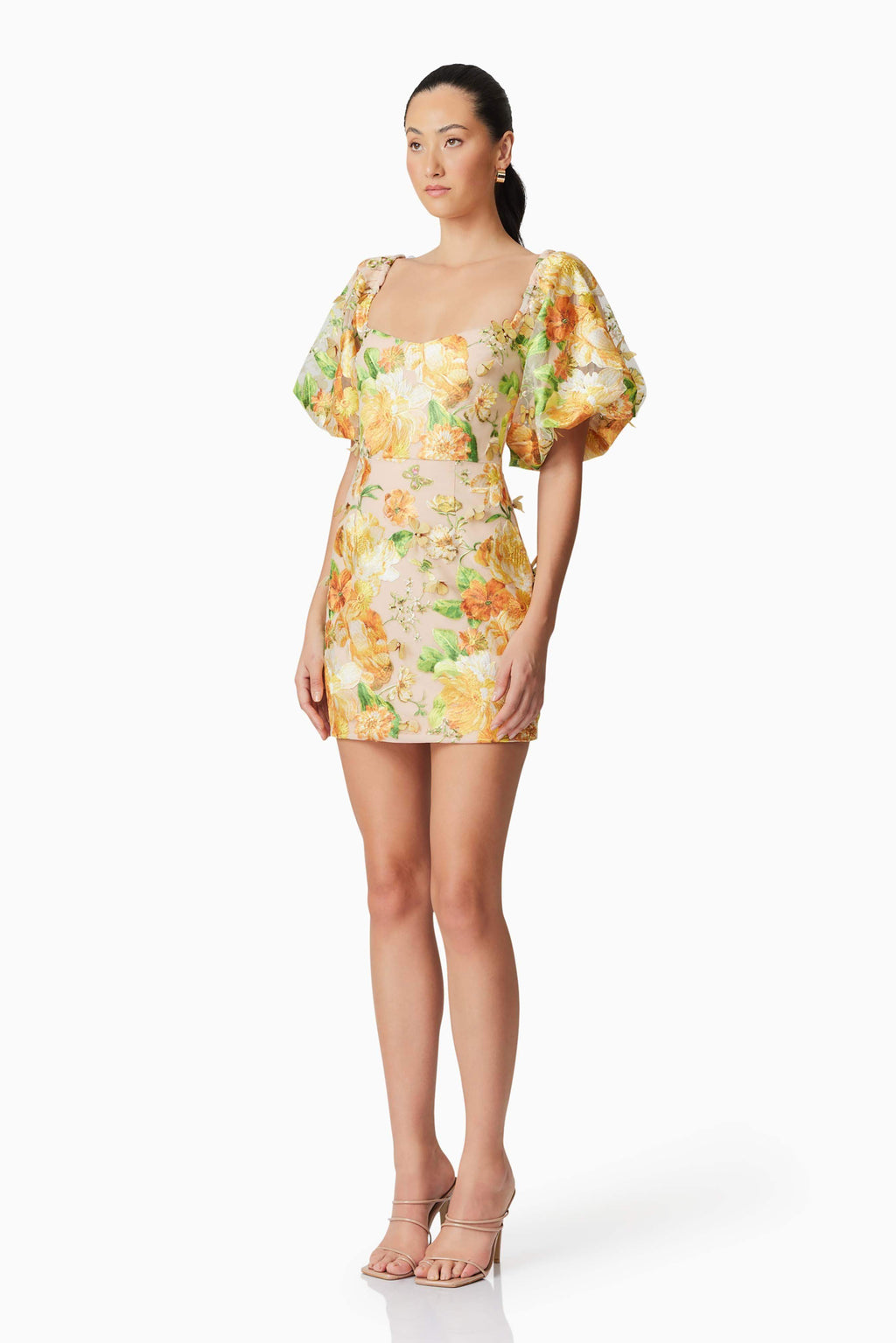 Aella Puff Sleeve Mini Dress in Yellow | Butterfly Detailing Elliatt Aella Puff Sleeve Mini Dress in Yellow | Butterfly Detailing Elliatt