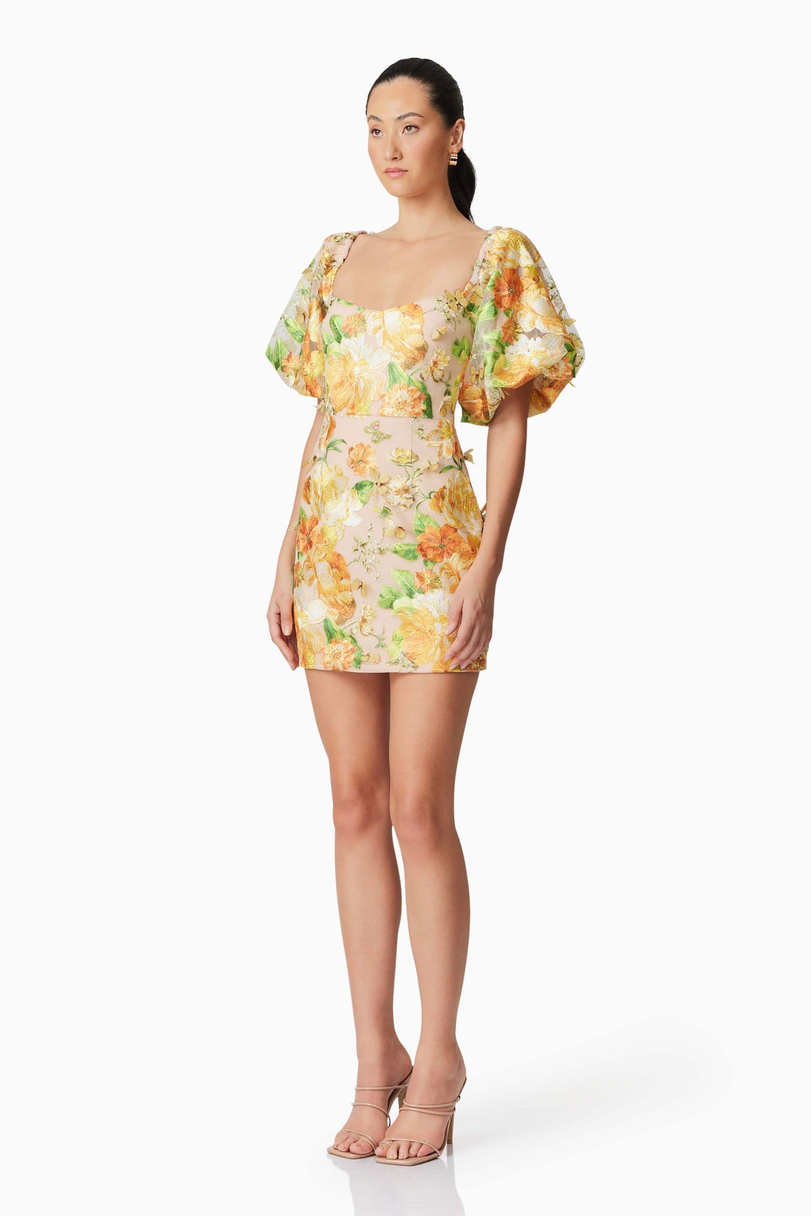 yellow dress puff sleeves Aella Puff Sleeve Mini Dress - Yellow - XS