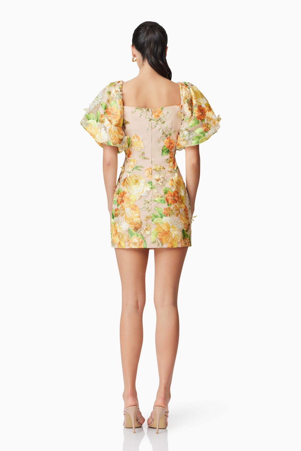 Aella Puff Sleeve Mini Dress in Yellow | Butterfly Detailing  Elliatt