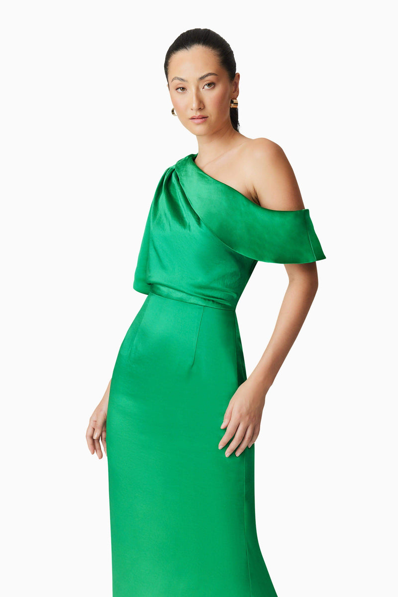 Roni Asymmetrical Gown in Green | Drape Detailing Elliatt Roni Asymmetrical Gown in Green | Drape Detailing Elliatt