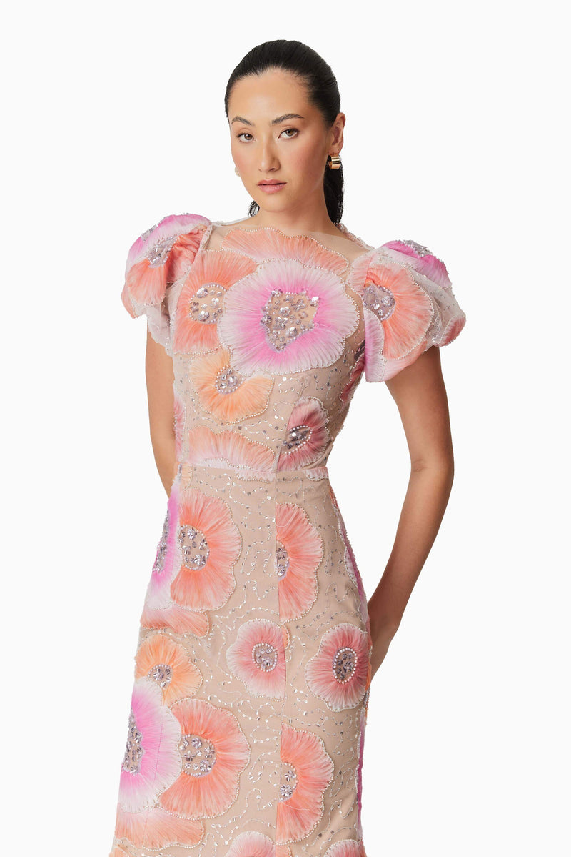 elliatt pink flower dress Elliatt Tulsia Floral Cape Maxi Dress by Elliatt