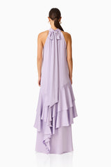 Varella Halter Gown in Purple with a self tie neckline back shot