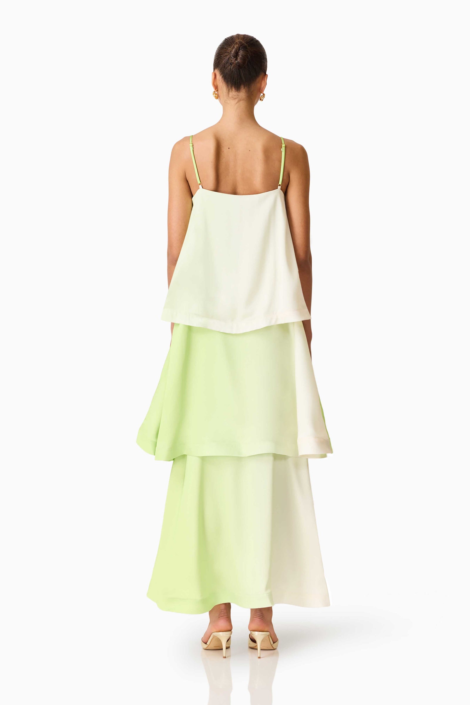 Elisia Tiered Gown in Green & Pink Floral Elliatt Elisia Tiered Gown in Green & Pink Floral Elliatt