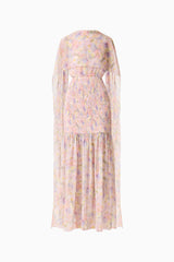 Alinda Cape Gown in Pink Floral ghost shot
