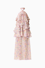 Alinda Halter Neck Maxi Dress in Pink Floral ghost shot