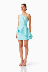 Gabi Asymmetrical Mini Dress in Blue | One Shoulder Detailing Elliatt Gabi Asymmetrical Mini Dress in Blue | One Shoulder Detailing Elliatt