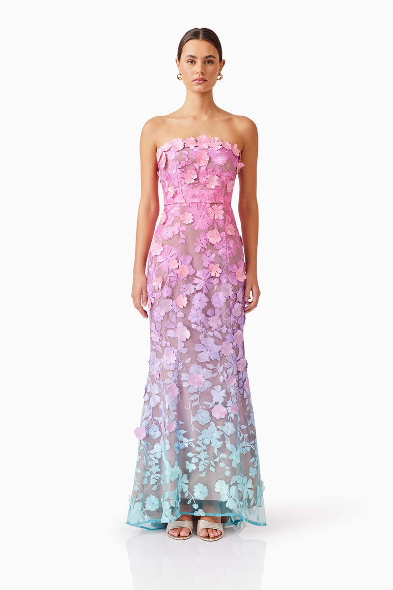 Elle Gown in Pink & Blue Ombre | Floral Detailing Elliatt Elle Gown in Pink & Blue Ombre | Floral Detailing Elliatt