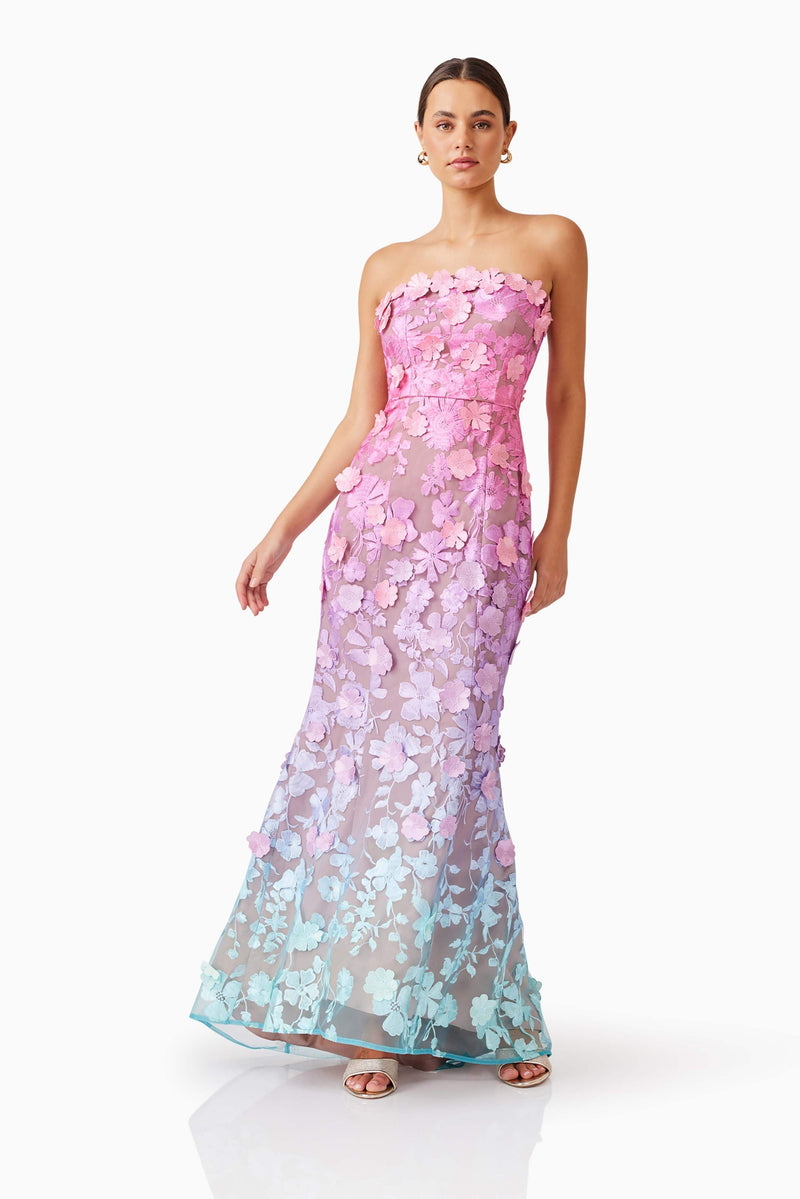 Elle Gown in Pink & Blue Ombre | Floral Detailing Elliatt Elle Gown in Pink & Blue Ombre | Floral Detailing Elliatt