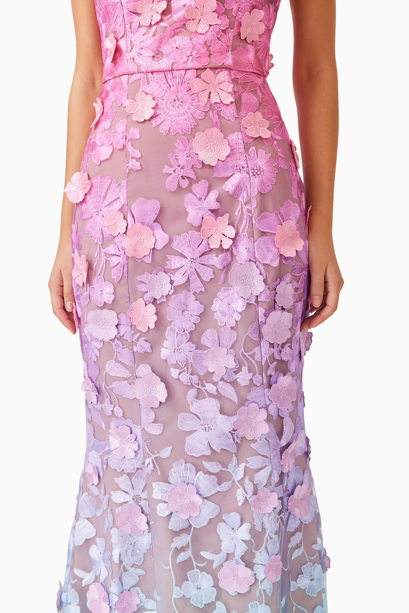 Elle Gown in Pink & Blue Ombre | Floral Detailing Elliatt Elle Gown in Pink & Blue Ombre | Floral Detailing Elliatt