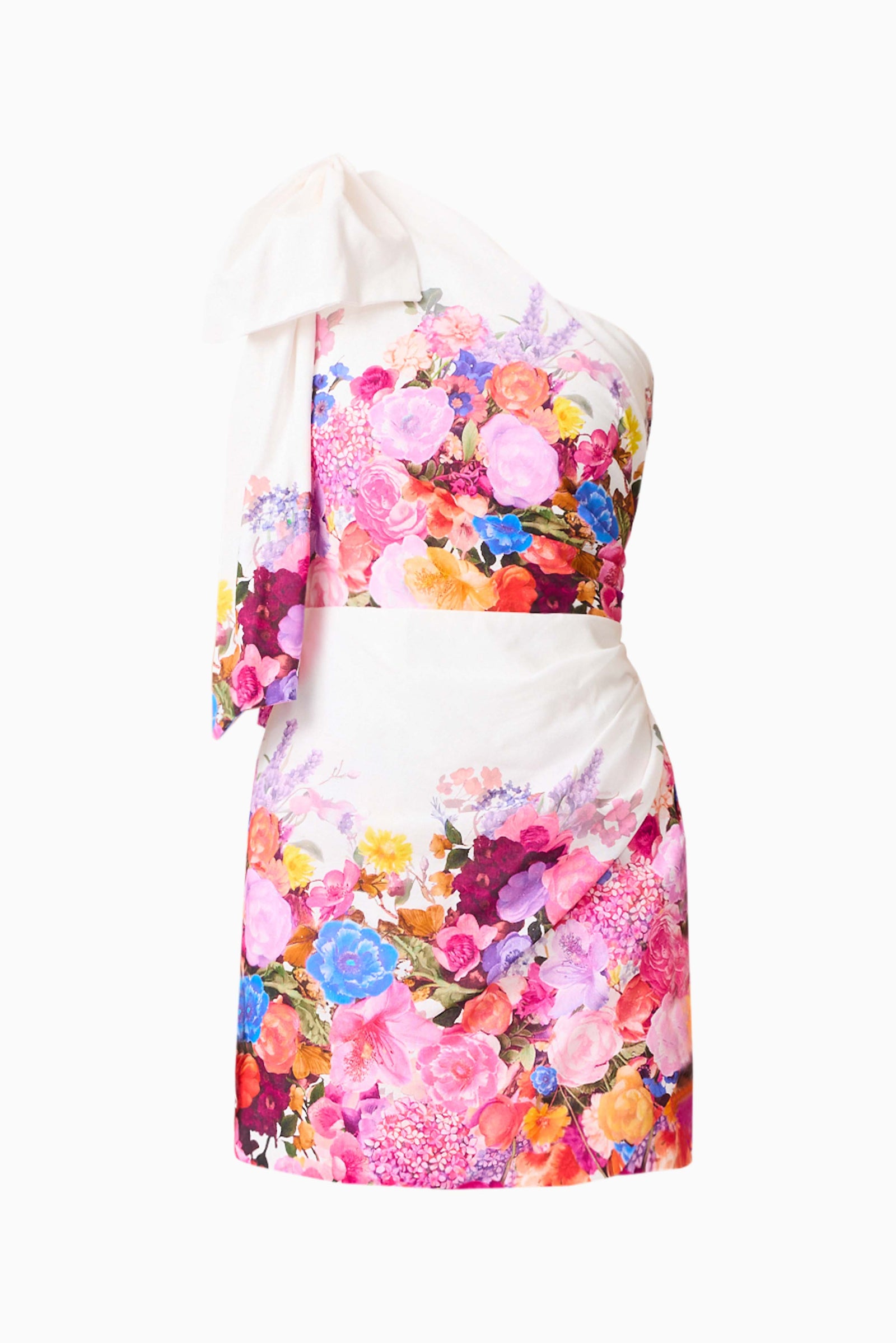 one shoulder floral dress Casa Del Mar One-Shoulder Ruched Midi Dress Floral Blue main image 1