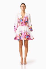 Brunette model wearing the Alice Long Sleeve Mini Dress in Ombre Floral front shot 