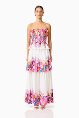 Brunette model wearing the Alice Tiered Gown in Ombre Floral front shot 