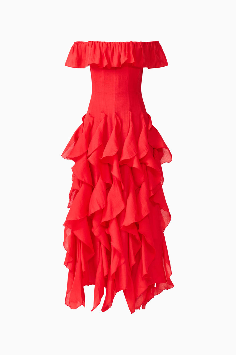 Yvette Off Shoulder Gown in Vermilion Red – Elliatt