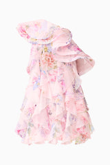 Millie One Shoulder Mini Dress in Pink Floral ghost shot 
