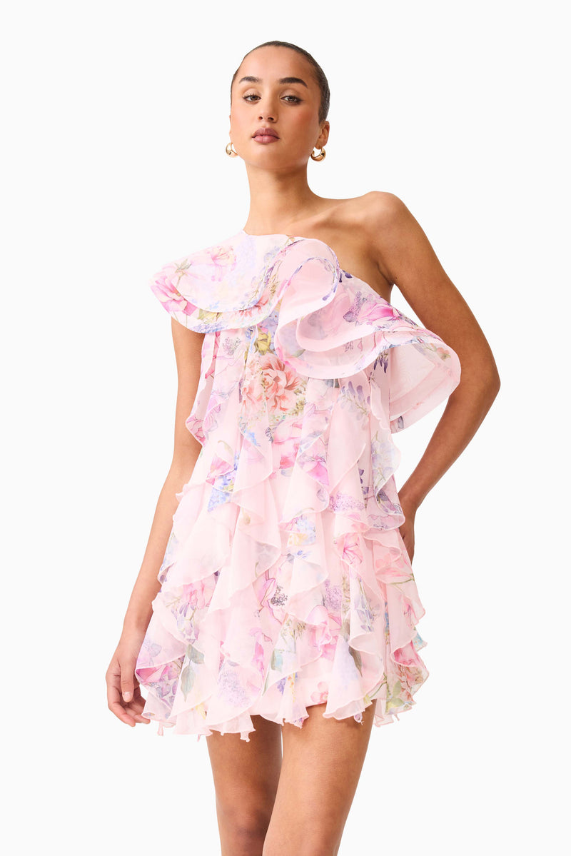 mini one shoulder dress Millie One Shoulder Mini Dress in Pink Floral – Elliatt