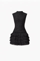 Alexandra Tiered Mini Dress in Black ghost shot