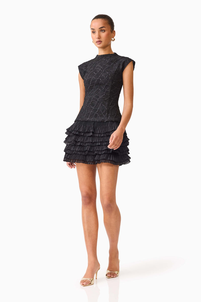 Alexandra Tiered Mini Dress in Black – Elliatt