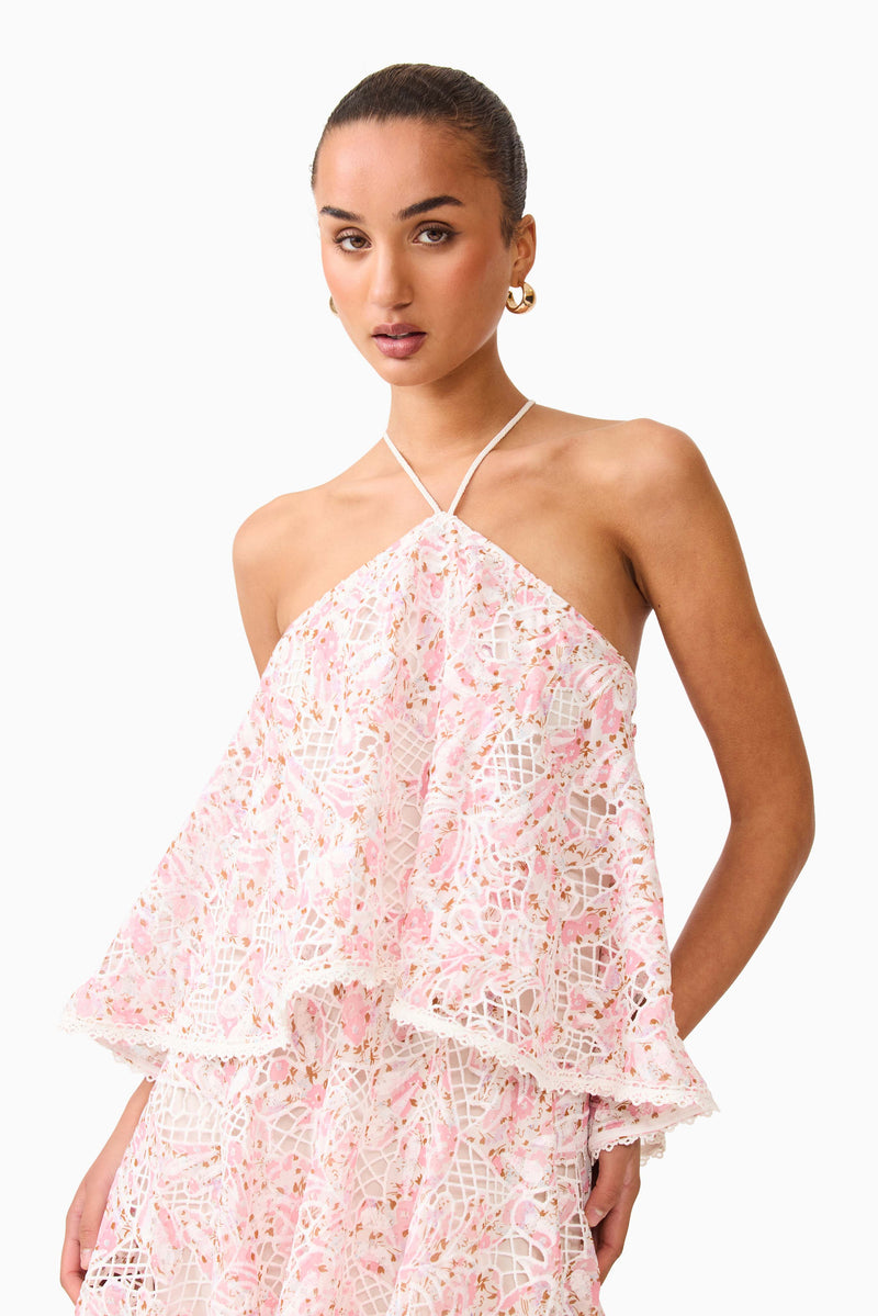 Valencia Tiered Gown in Pink & Cream Floral – Elliatt