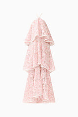 Valencia Tiered Gown in Pink & Cream Floral ghost shot 
