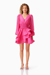 Kalani Long Sleeve Mini Dress Pink | V Neckline Detailing Elliatt Kalani Long Sleeve Mini Dress Pink | V Neckline Detailing Elliatt