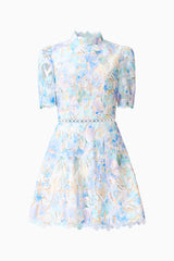 Kalissa A-Line Mini Dress in Blue Floral ghost shot 