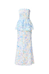 Kalissa Strapless Gown in Blue Floral t Ghost shot