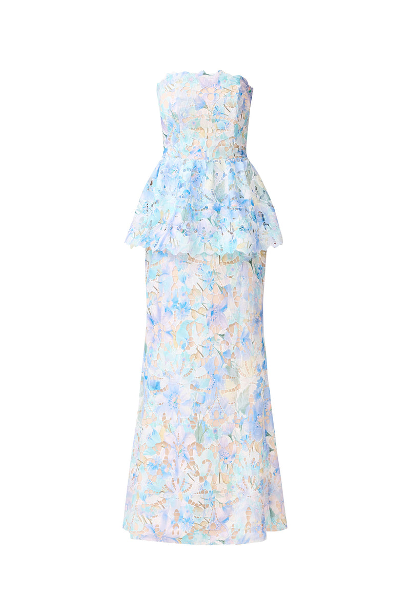 Kalissa Strapless Gown in Blue Floral – Elliatt