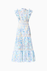 Kalissa Ruffle Maxi Dress in Blue Floral Ghost shot
