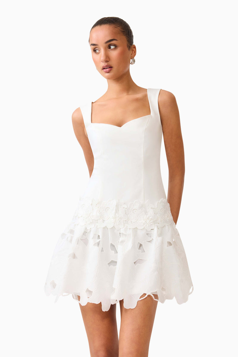 Elizabeth A-Line Mini Dress in White Elliatt Elizabeth A-Line Mini Dress in White Elliatt