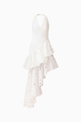Elizabeth Asymmetrical Gown in White ghost shot 
