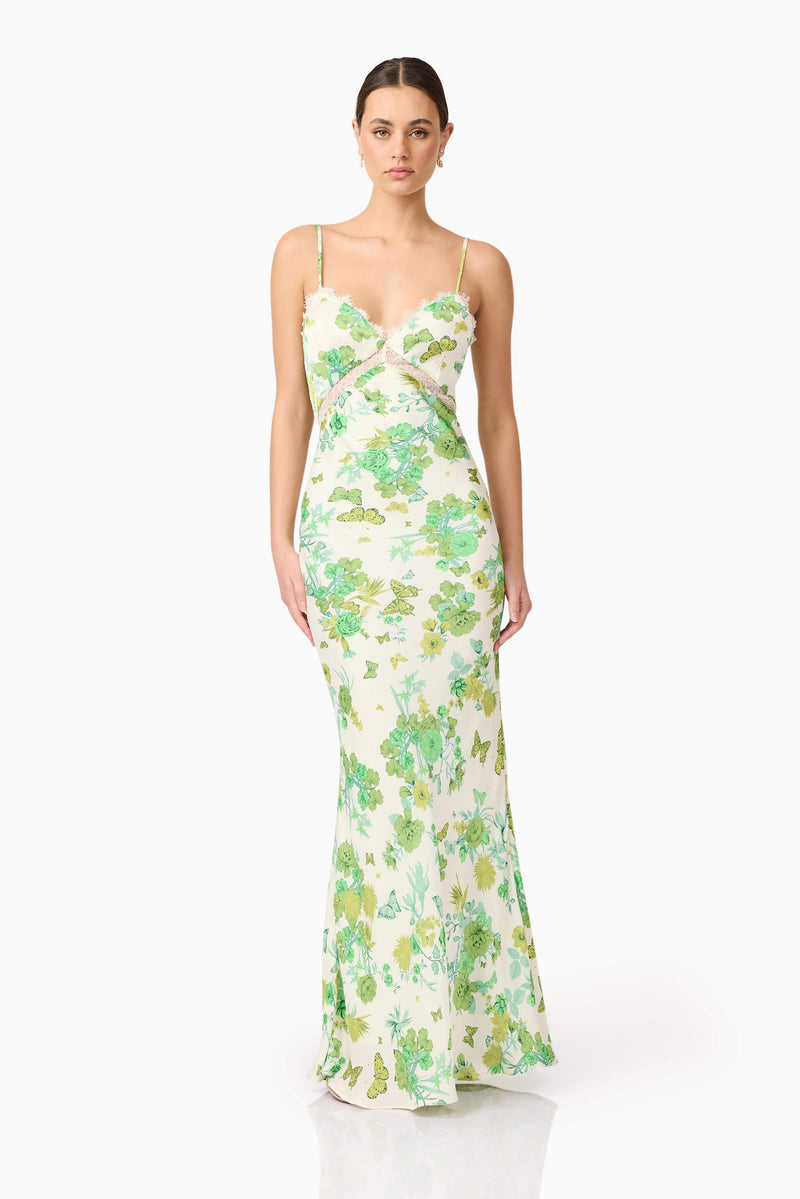 Tess Floral Maxi Dress in Green | Butterfly Print Fabrication Elliatt Tess Floral Maxi Dress in Green | Butterfly Print Fabrication Elliatt