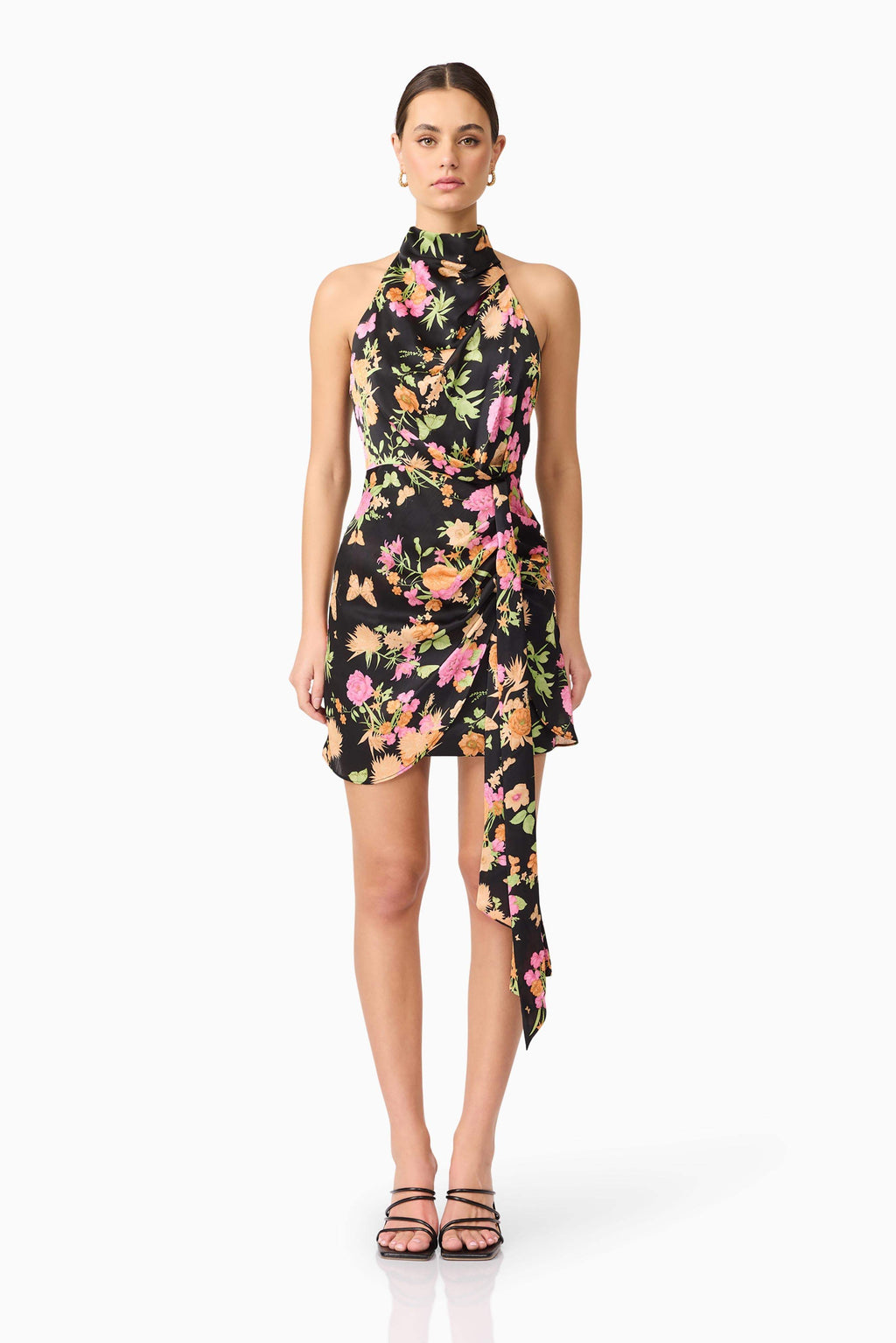 Tess Floral Halter Dress in Black Tess Floral Halter Dress in Black