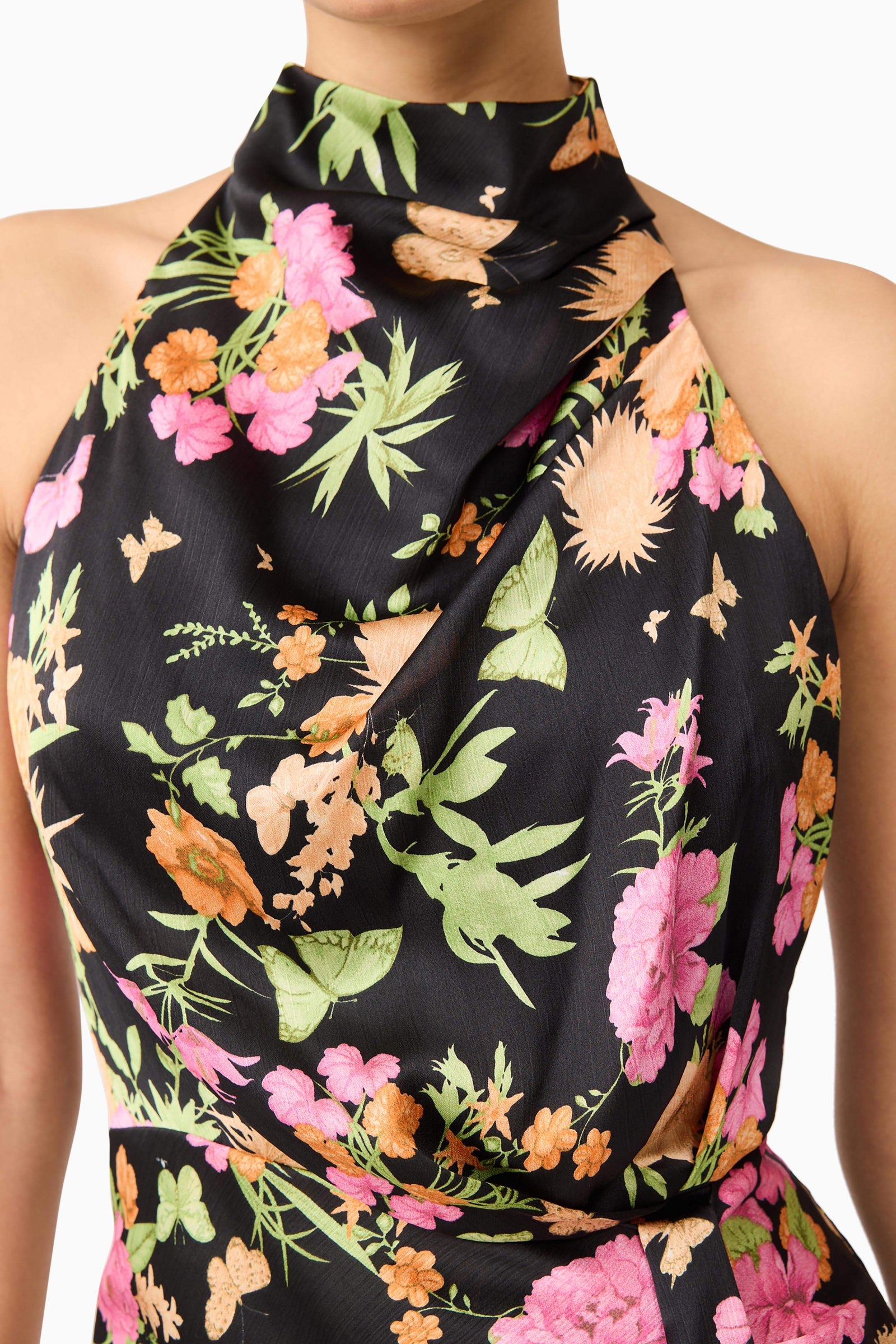 slim fit dress slacks Tess Floral Halter Dress in Black