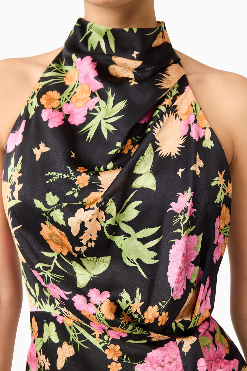 Tess Floral Halter Dress in Black | Butterfly Fabrication Elliatt Tess Floral Halter Dress in Black | Butterfly Fabrication Elliatt