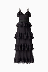 Lucinda Tiered Gown in Black ghost shot 