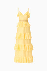 Lucinda Tiered Gown in Lemon Yellow ghost shot 