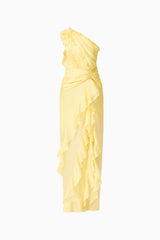 Lucinda One Shoulder Gown in Lemon Yellow ghost shot 
