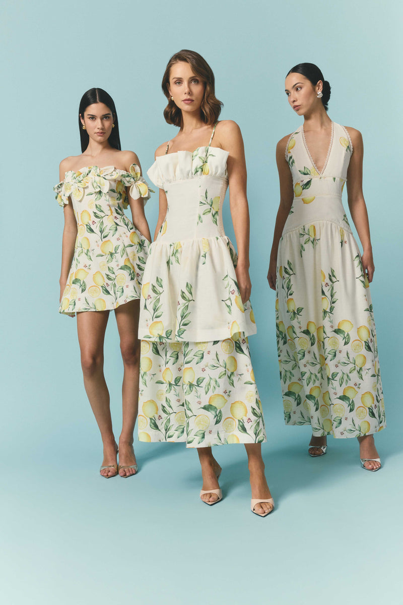 Hana Off Shoulder Mini Dress in Lemon Print Hana Off Shoulder Mini Dress in Lemon Print
