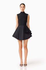 Brunette model wearing the Nydia A-Line Mini Dress in Black front shot