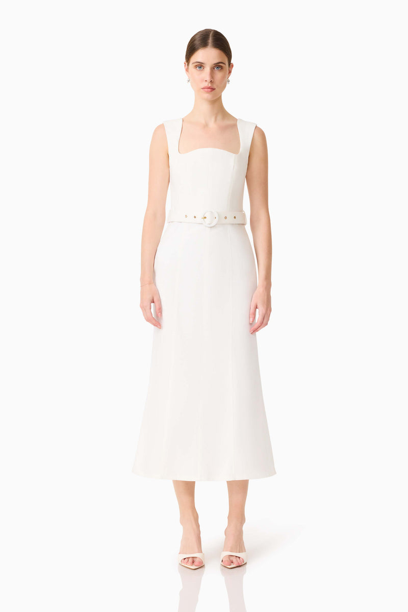 Nydia Fit & Flare Maxi Dress in White – Elliatt