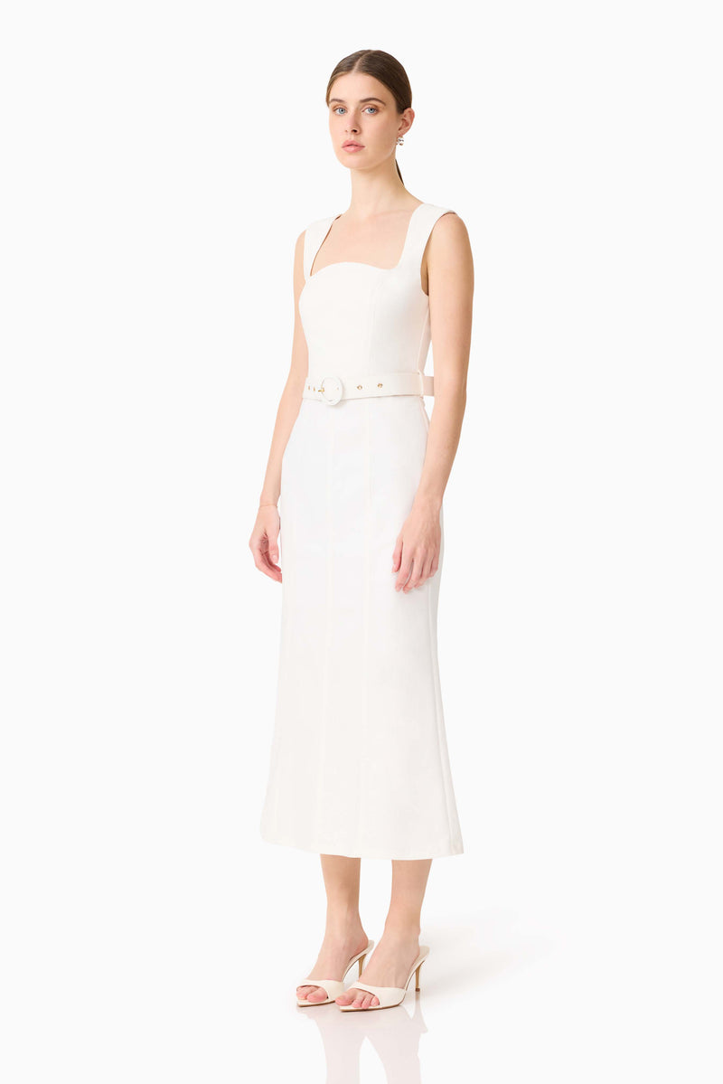 Nydia Fit & Flare Maxi Dress in White – Elliatt