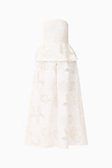 Model wearing the Celine Strapless Maxi Dress in White ghost shot 