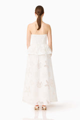 Model wearing the Celine Strapless Maxi Dress in White back shot 
